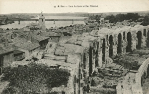 Arles, France - edge of ruined amphitheatre and Rhone Arles, France - edge of ruined amphitheatre and Rhone
