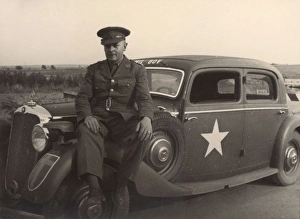 British soldier and car, Braunschweig, Germany British soldier and car, Braunschweig, Germany