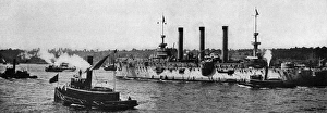 Fleet returning from Santiago, New York Harbour, USA Fleet returning from Santiago, New York Harbour, USA