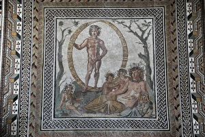 Floor mosaic. About 200 AD. Aion, god of Eternity, surrounde Floor mosaic. About 200 AD. Aion, god of Eternity, surrounde