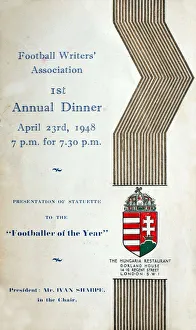Football Writers' Association - 1st Annual Dinner, held at The Hungaria Restaurant Football Writers' Association - 1st Annual Dinner, held at The Hungaria Restaurant