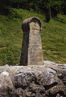 France. Medieval stele, erected in 1960, in memory of the Ca France. Medieval stele, erected in 1960, in memory of the Ca