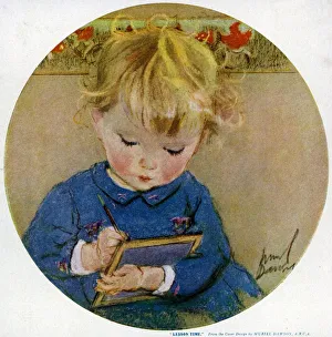 <b class=qtipBold><figcaption>Lesson Time by Muriel Dawson</figcaption></b><br>A sweet child in an embroidered smock dress studiously writes upon a slate.<br><em>© Mary Evans Picture Library 2015 - https://copyrighthub.org/s0/hub1/creation/maryevans/MaryEvansPictureID/10425416</em> Lesson Time by Muriel Dawson