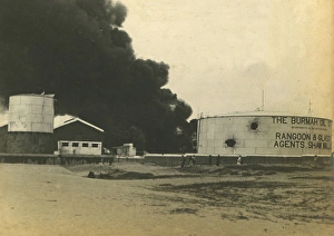 Madras fuel tanks on fire, WWI Madras fuel tanks on fire, WWI
