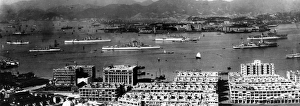 View of Hong Kong harbour, with ships and buildings View of Hong Kong harbour, with ships and buildings