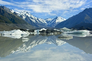 Mount Cook Scenery - stunning mountains and Tasman Glacier reflected in Tasman Glacier Mount Cook Scenery - stunning mountains and Tasman Glacier reflected in Tasman Glacier