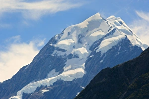 Mount Cook - view into Hooker valley and the highest mountain of New Zealand, Mount Cook Mount Cook - view into Hooker valley and the highest mountain of New Zealand, Mount Cook