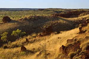 Ngumban Cliffs - view towards the terraced red cliffs from Ngumban Cliffs Lookout at late Ngumban Cliffs - view towards the terraced red cliffs from Ngumban Cliffs Lookout at late
