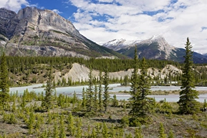 North Saskatchewan River valley at Saskatchewan Crossing, with Whitegoat Peak beyond North Saskatchewan River valley at Saskatchewan Crossing, with Whitegoat Peak beyond