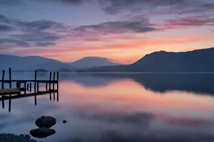 Brandlehow Jetty at dawn, Derwent Water, Lake District National Park, UNESCO World Brandlehow Jetty at dawn, Derwent Water, Lake District National Park, UNESCO World