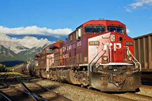 Canadian Pacific freight train locomotive at Banff station, Banff National Park, Canadian Rockies, Alberta, Canada, North America Canadian Pacific freight train locomotive at Banff station, Banff National Park, Canadian Rockies, Alberta, Canada, North America
