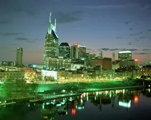 City skyline and Cumberland river at dusk City skyline and Cumberland river at dusk