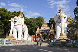Elephant statues at entrance to the Thanboddhay Paya (pagoda), near Monywa, Monywa Region Elephant statues at entrance to the Thanboddhay Paya (pagoda), near Monywa, Monywa Region