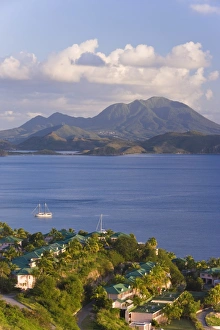 Frigate Bay, southeast of Basseterre, an isthmus with the calm Caribbean-side Frigate Bay Frigate Bay, southeast of Basseterre, an isthmus with the calm Caribbean-side Frigate Bay