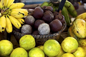 Local fruits, maracuja and nuts, in the central market of Belem, Brazil, South America Local fruits, maracuja and nuts, in the central market of Belem, Brazil, South America