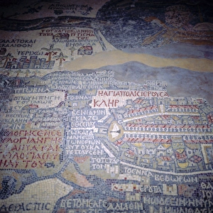 Madaba Mosaic Map, 6th century AD, detail showing Jerusalem, Madaba, Jordan Madaba Mosaic Map, 6th century AD, detail showing Jerusalem, Madaba, Jordan