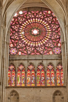 A rose window in Saint-Pierre-et-Saint-Paul de Troyes cathedral, in Gothic style, dating from around 1200, Troyes, Aube, Champagne-Ardennes, France, Europe A rose window in Saint-Pierre-et-Saint-Paul de Troyes cathedral, in Gothic style, dating from around 1200, Troyes, Aube, Champagne-Ardennes, France, Europe