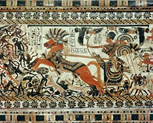 Detail showing the destruction of the black Africans painted on the box of stuccoed wood Detail showing the destruction of the black Africans painted on the box of stuccoed wood