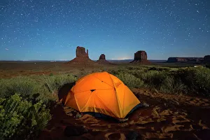 Tent in Monument Valley Campground at night, Monument Valley, Navajo Tribal Park Tent in Monument Valley Campground at night, Monument Valley, Navajo Tribal Park