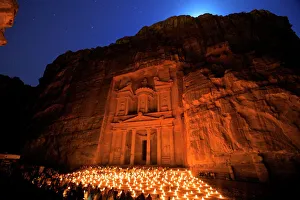 Treasury lit by candles at night, Petra, UNESCO World Heritage Site, Jordan, Middle East Treasury lit by candles at night, Petra, UNESCO World Heritage Site, Jordan, Middle East