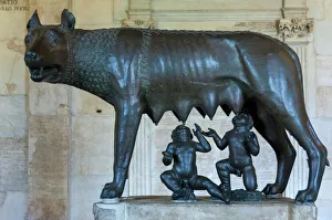 She Wolf sculpture dating from the 5th century BC, Romulus and Remus probably added later She Wolf sculpture dating from the 5th century BC, Romulus and Remus probably added later