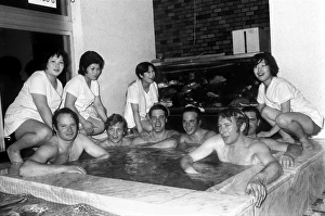 The 1972 Great Britain Olympic luge team relax in a bathouse in Sapporo, Japan The 1972 Great Britain Olympic luge team relax in a bathouse in Sapporo, Japan