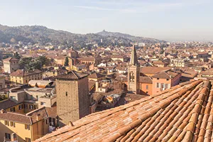 Bologna cityscape from San Petronio with San Luca hills in the background Bologna cityscape from San Petronio with San Luca hills in the background