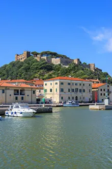 Harbour of Castiglione della Pescaia with fortress, Grosseto, Maremma, Tuscany, Italy Harbour of Castiglione della Pescaia with fortress, Grosseto, Maremma, Tuscany, Italy