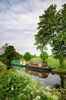 Narrowboats on the Monmouthshire and Brecon Canal near Llanfrynach, Brecon Beacons Narrowboats on the Monmouthshire and Brecon Canal near Llanfrynach, Brecon Beacons