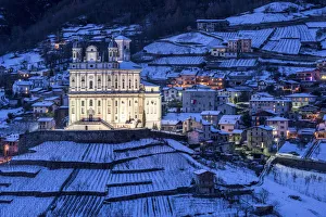 The sanctuary of Santa Casa di Loreto in Tresivio from peak of Calvario, Province The sanctuary of Santa Casa di Loreto in Tresivio from peak of Calvario, Province