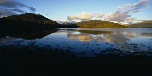 Scotland, Highlands, Loch Shira, View across Loch Shira in evening light with mountains Scotland, Highlands, Loch Shira, View across Loch Shira in evening light with mountains