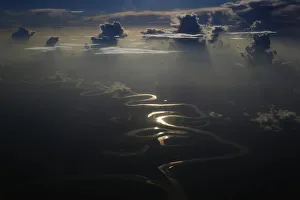 Aerial view of a river in Peru's Amazon region of Loreto Aerial view of a river in Peru's Amazon region of Loreto
