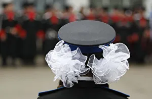 A schoolgirl stands at attention as she takes part in activities of a Cossack club in the A schoolgirl stands at attention as she takes part in activities of a Cossack club in the