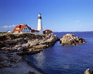 USA, Maine, Portland Head Light. Portland Head Lighthouse brightens the austere coast of USA, Maine, Portland Head Light. Portland Head Lighthouse brightens the austere coast of