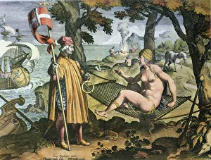 ARRIVAL OF AMERIGO VESPUCCI in the New World. (Vespucci meeting the allegorical ARRIVAL OF AMERIGO VESPUCCI in the New World. (Vespucci meeting the allegorical