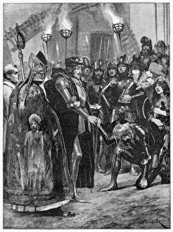 BATTLE OF CRECY, 1346. 'Edward III. Greeting the Prince of Wales after the battle BATTLE OF CRECY, 1346. 'Edward III. Greeting the Prince of Wales after the battle