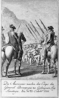 British General John Burgoyne surrenders his army to General Horatio Gates at Saratoga British General John Burgoyne surrenders his army to General Horatio Gates at Saratoga