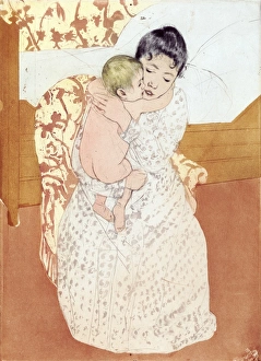 CASSATT: CARESS, 1891. 'Maternal Caress.' Drypoint and aquatint by Mary Cassatt CASSATT: CARESS, 1891. 'Maternal Caress.' Drypoint and aquatint by Mary Cassatt