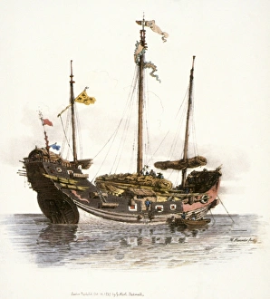 CHINA: TRADING SHIP, 1797. A Chinese trading ship. Lithograph after an engraving, 1797 CHINA: TRADING SHIP, 1797. A Chinese trading ship. Lithograph after an engraving, 1797