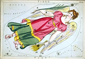 CONSTELLATION: VIRGO, 1825. Figuration of Virgo. Line engraving by Sidney Hall from ' CONSTELLATION: VIRGO, 1825. Figuration of Virgo. Line engraving by Sidney Hall from '