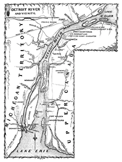 DETROIT RIVER, 1812. Map of Detroit River, the strait between Lake St. Clair and Lake Erie DETROIT RIVER, 1812. Map of Detroit River, the strait between Lake St. Clair and Lake Erie