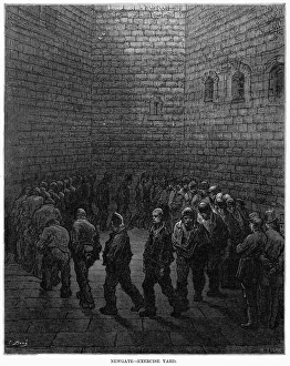 DORE: LONDON: 1872. 'Newgate - Exercise Yard.' Wood engraving after Gustave Dore DORE: LONDON: 1872. 'Newgate - Exercise Yard.' Wood engraving after Gustave Dore