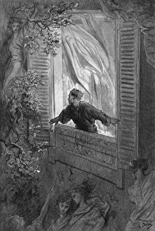 DORE: THE RAVEN, 1882. 'Open here I flung the shutter.' Engraving by Gustave Dore DORE: THE RAVEN, 1882. 'Open here I flung the shutter.' Engraving by Gustave Dore