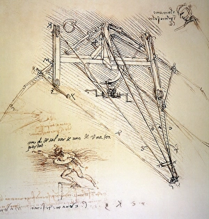 Drawings by Leonardo da Vinci of an ornithopter with pilot, and a life-preserver Drawings by Leonardo da Vinci of an ornithopter with pilot, and a life-preserver