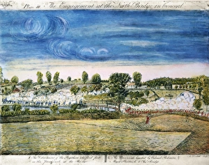 The engagement at the North Bridge, 19 April 1775. Line engraving, 1775, by Amos Doolittle The engagement at the North Bridge, 19 April 1775. Line engraving, 1775, by Amos Doolittle