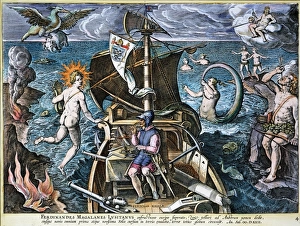 FERDINAND MAGELLAN navigating through the strait that now bears his name in 1520 FERDINAND MAGELLAN navigating through the strait that now bears his name in 1520