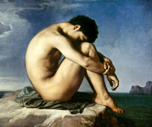 FLANDRIN: NUDE YOUTH, 1837. Nude Youth by the Seaside. Oil on canvas by Jean Hippolyte FLANDRIN: NUDE YOUTH, 1837. Nude Youth by the Seaside. Oil on canvas by Jean Hippolyte
