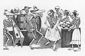 Happy Dance and Wild Party of All the Skeletons. Zinc engraving by Jose Guadalupe Posada Happy Dance and Wild Party of All the Skeletons. Zinc engraving by Jose Guadalupe Posada
