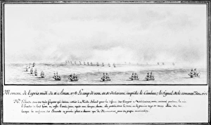 An impending storm halts an action between the French naval squadron under the command of An impending storm halts an action between the French naval squadron under the command of
