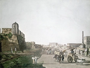 INDIA: CALCUTTA, 1786. Old Fort William (left), a playhouse and obelisk memorial INDIA: CALCUTTA, 1786. Old Fort William (left), a playhouse and obelisk memorial